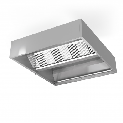Centrinis dėžutės formos ventiliacinis gaubtas su filtrais, oro ištraukimu ir apipūtimu
